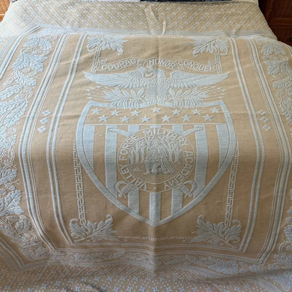 Vintage Monument Mills Valley Forge Military Academy Blue/Tan Coverlet 61